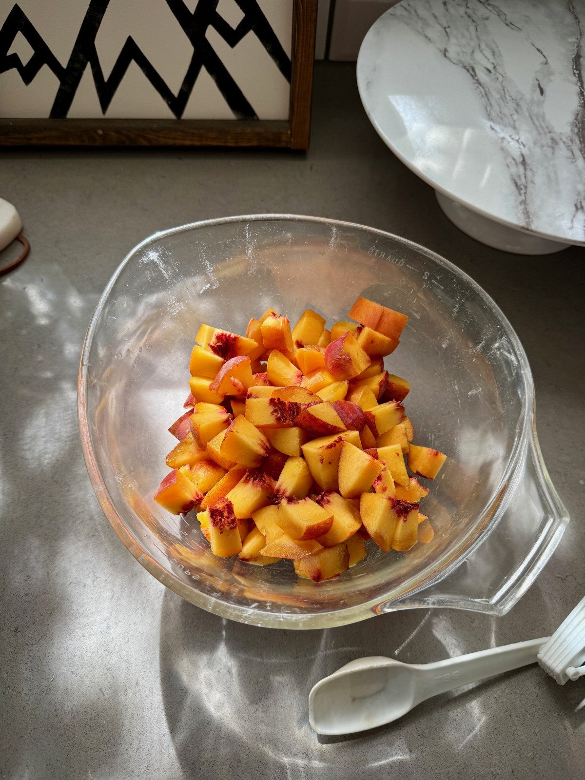 beautiful fresh summer peaches diced