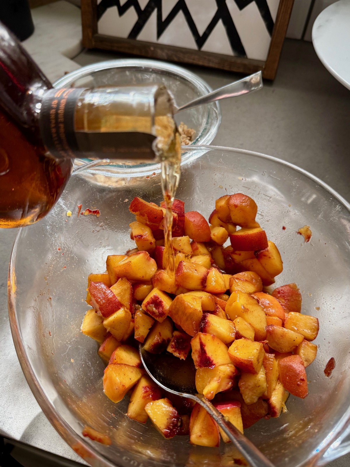 a splash of bourbon makes this brown butter peach crisp amazing