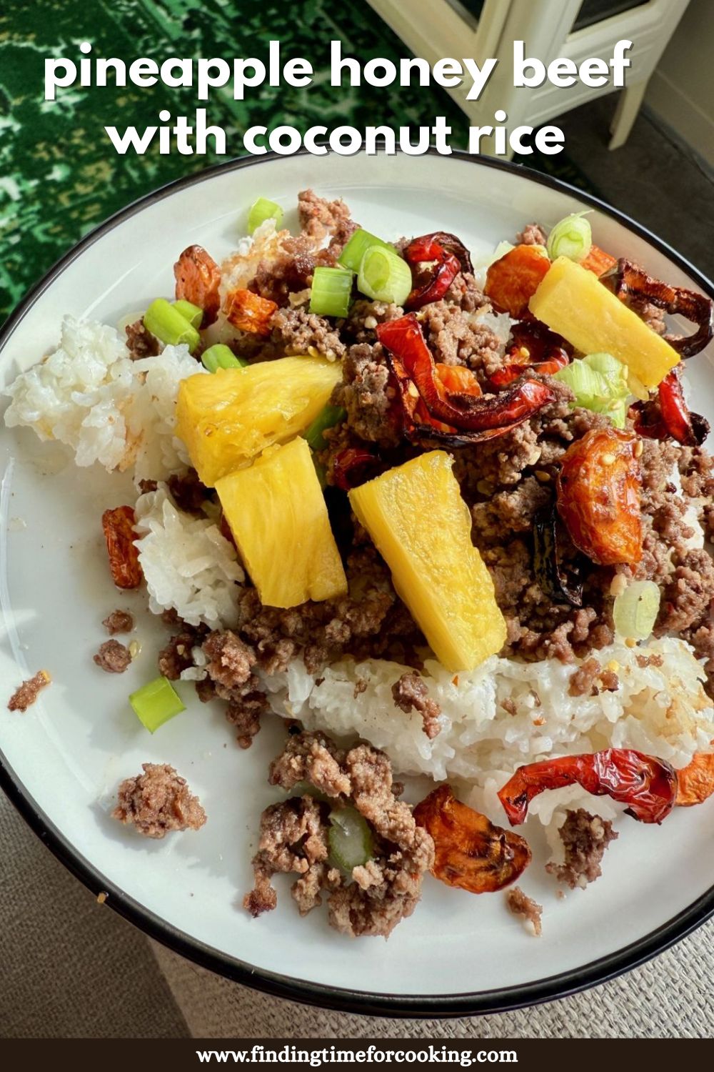Pineapple & Honey Beef with Coconut Rice | This super easy pineapple honey beef is a perfect weeknight meal that everyone will love!  It's packed with flavor and SO easy to make...15 minutes and you have a meal on the table.  I love pairing it with a fragrant coconut rice and some veggies for a delicious, healthy meal!  Easy dinner recipes, high protein meals, fast dinner recipes. #dinnerrecipe #easymeal #weeknightmeal 