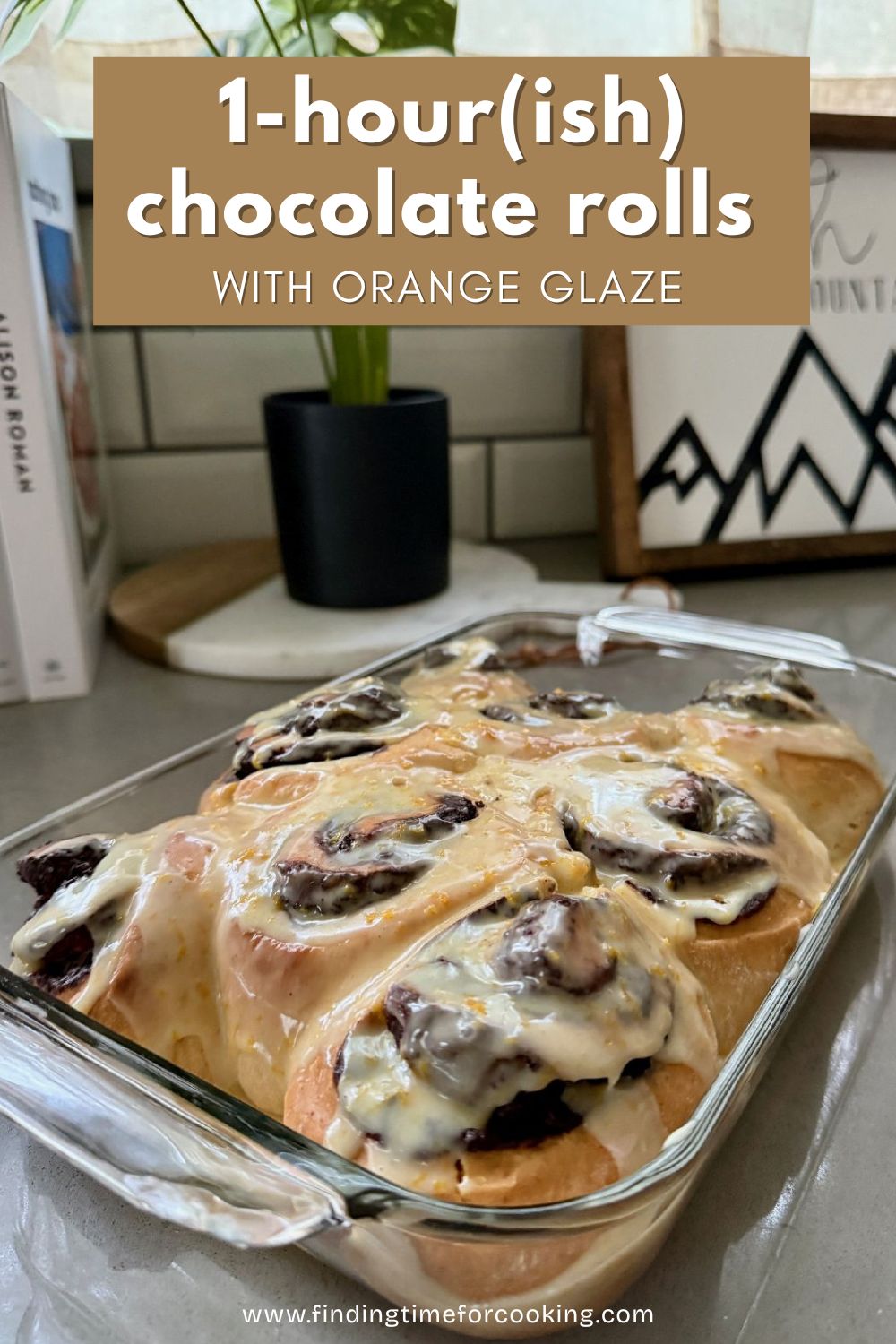 1-Hour(ish) Chocolate Cinnamon Rolls with Orange Glaze | These delicious chocolate rolls only take a bit over an hour to make, a perfect option when you need to pull together brunch or a baked good gift quickly. Rather than spending 4+ hours rising, rolling, and baking, these can be ready in just over an hour when you're pressed for time, and they're absolutely delicious! Drizzle with an easy fresh orange flavored glaze, and you've got a winner. #quickbake #cinnamonroll