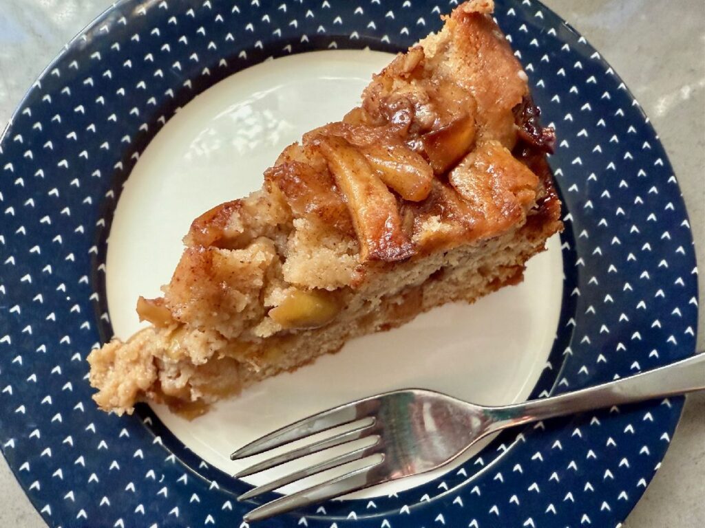 Caramelized Apple "Snack Cake" | This delicious caramelized apple cake is not just a fall treat, but the perfect indulgent snack year-round! Featuring a warmly spiced batter layered with gooey caramelized apples and topped with an apple cider glaze for a simple and cozy "snacking cake" that pairs perfectly with a cup of coffee on a Tuesday morning.  