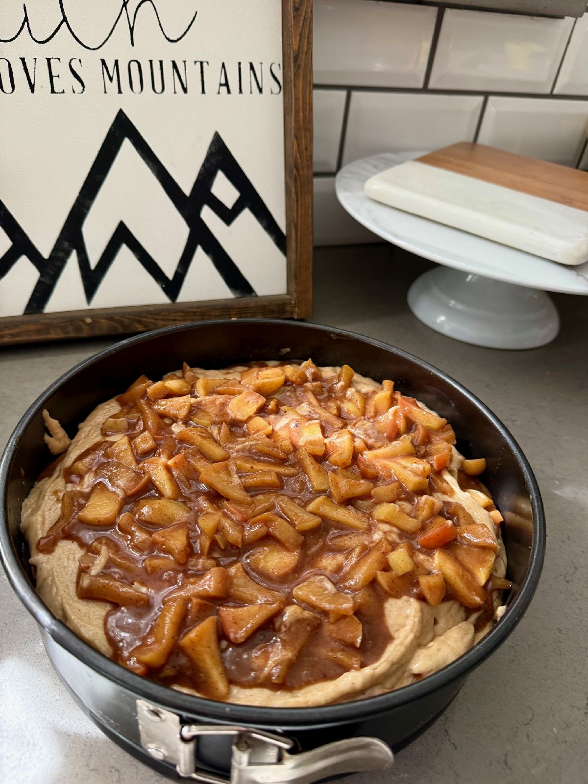 I love how the layers of gooey caramelized apples look in this cake