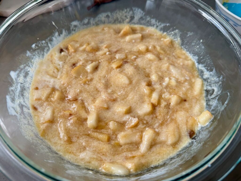 whipping up an easy pear hazelnut muffin batter