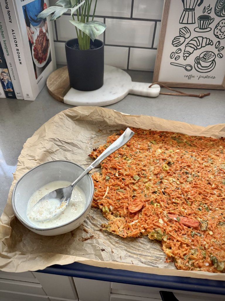 Carrot Scarpaccia with Tangy Garlic Sauce
