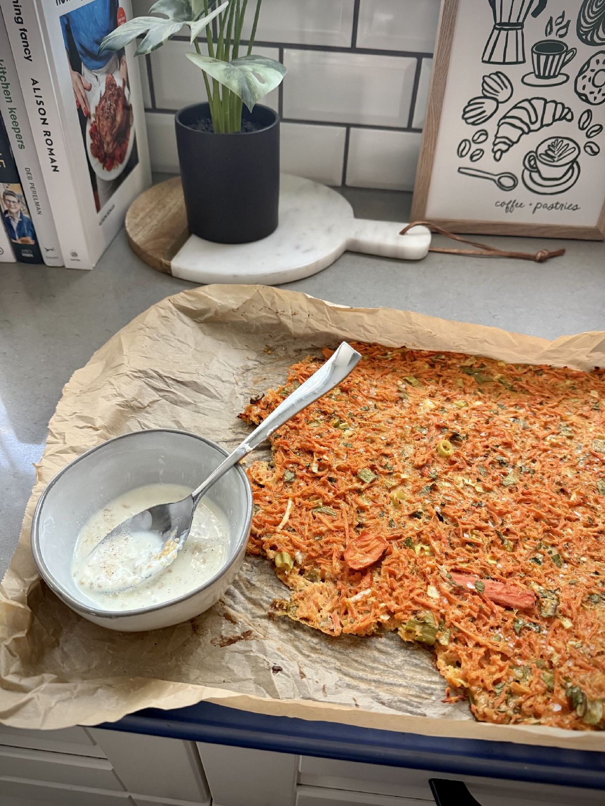 Carrot Scarpaccia with Tangy Garlic Sauce