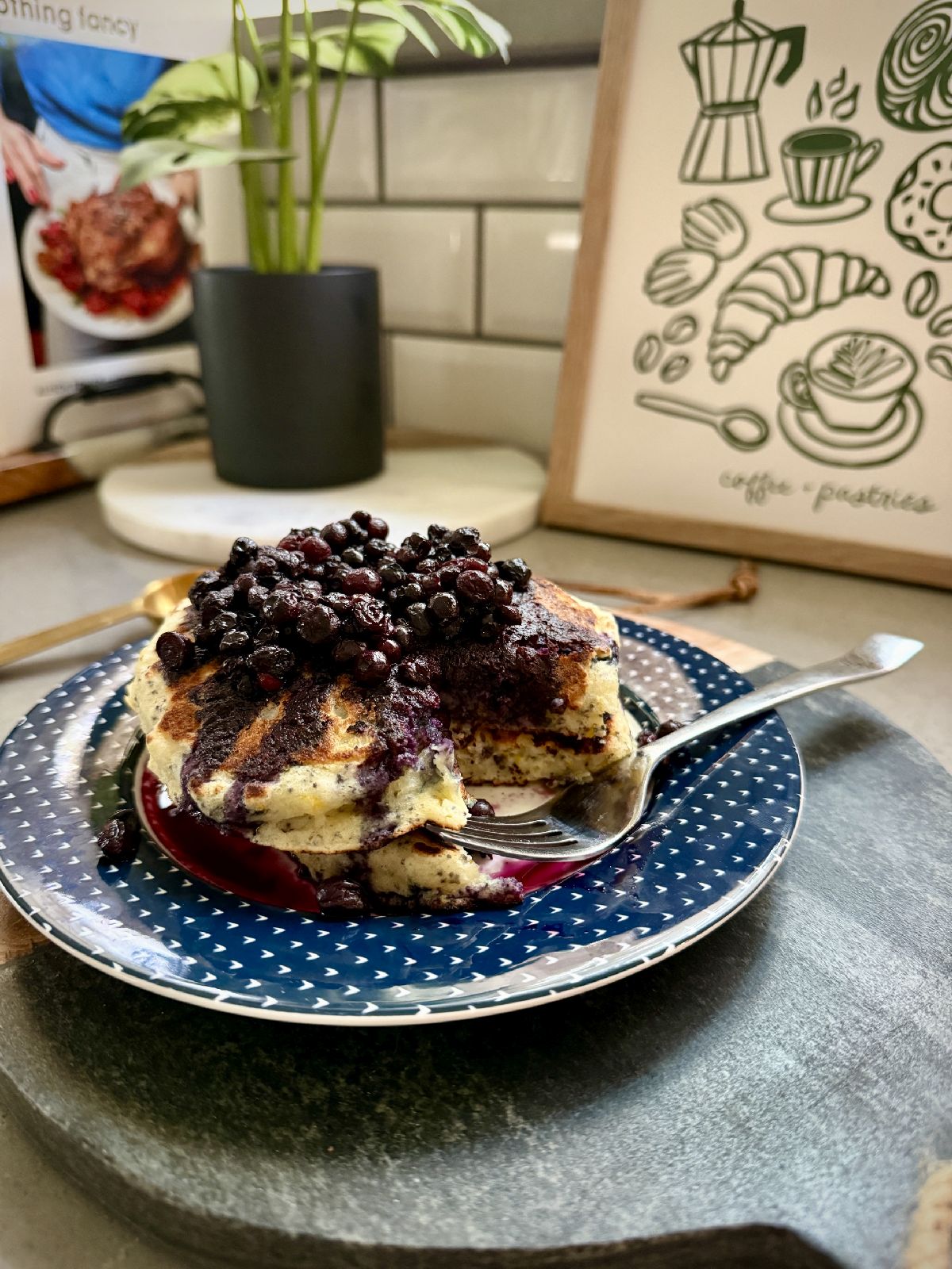 Orange Poppyseed Pancakes with Blueberry Compote