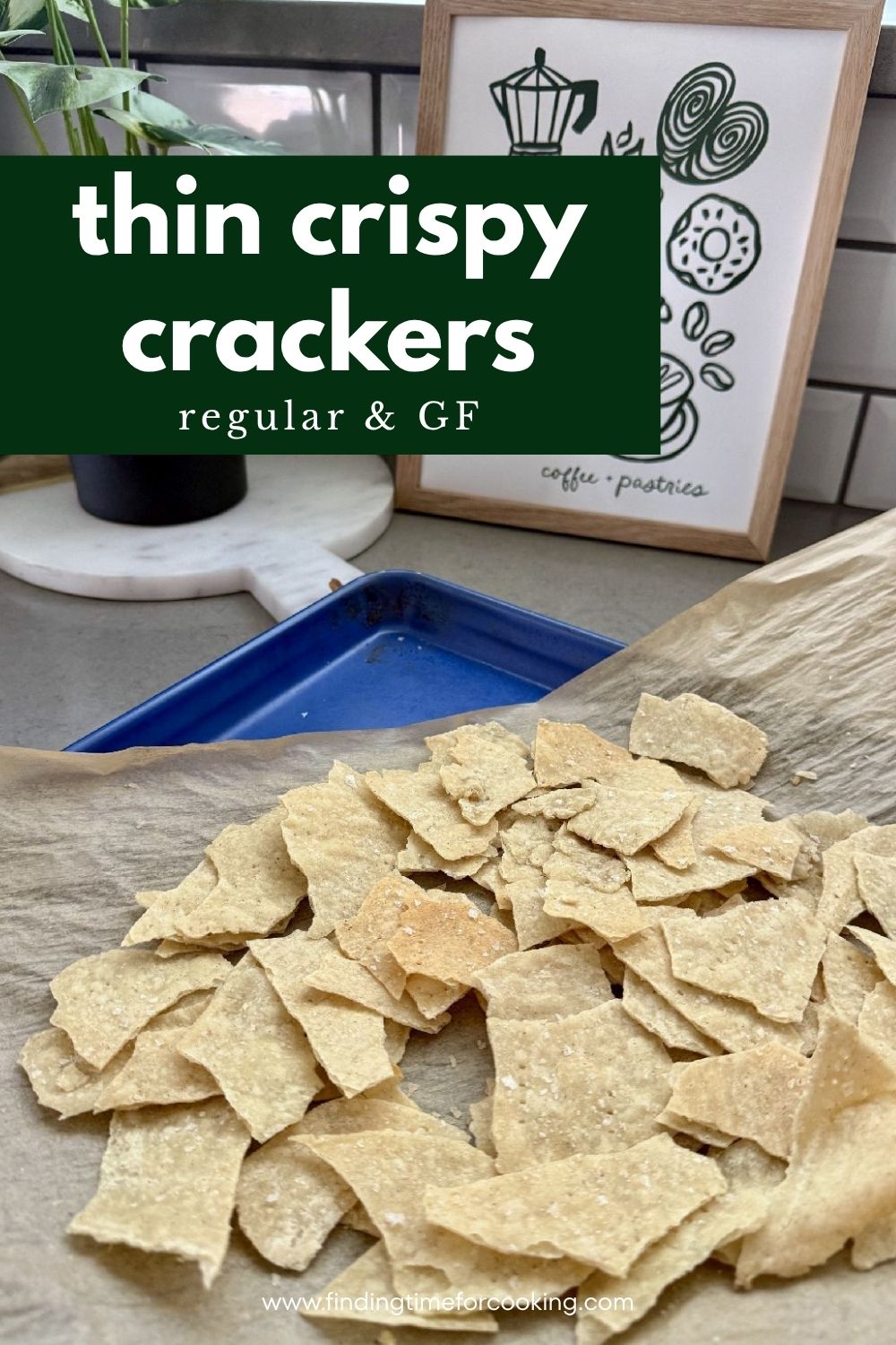 Finding a great homemade cracker recipe that's thin and crunchy is so hard!  But these are the crispiest thin crackers ever, and packed with golden salty flavor!  I'd tried and failed at several homemade cracker recipes, but this one is finally my foolproof winner.  You can make them with regular flour, or easily make a gluten-free version as well.  They're perfect with chicken salad, dips, cheese, or even just to snack on.